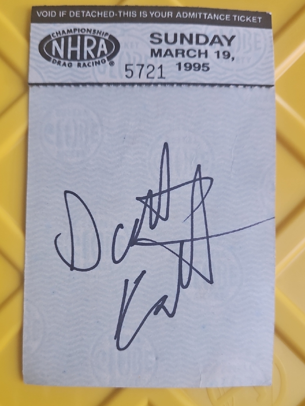 Scott Kalitta NHRA Signed Event Ticket - Light Blue with Black Ink Signature